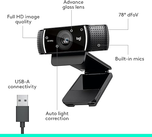 Miniatura 7 de Webcam profesional Logitech HD C920 1080p para videollamada y grabación de pantalla ancha Negro