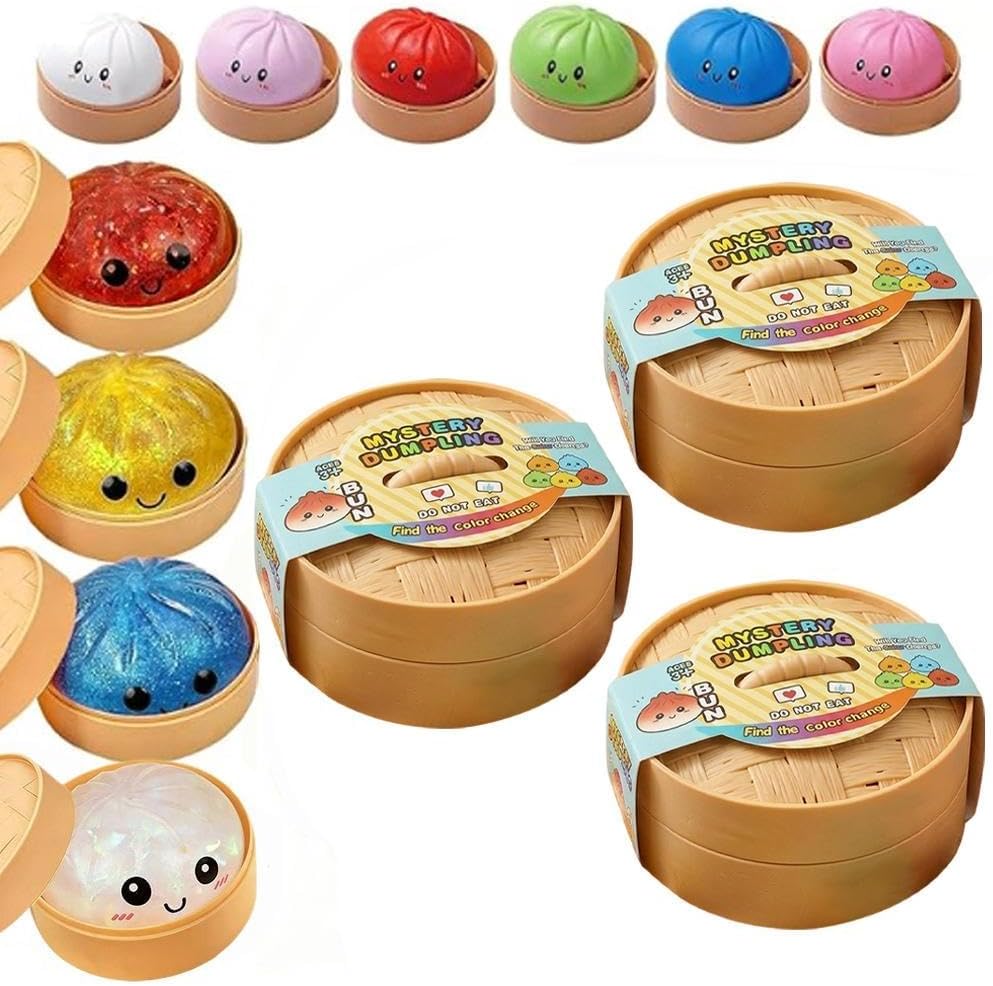 Viral Dumpling Squishy Mystery Box - Surprise Glitter Stress Ball Toy, Mini Soft Dough Bun, Sensory Fidget Gift , Collectible Mystery Dumplings Food Squishies, Stress Relief Party Favors