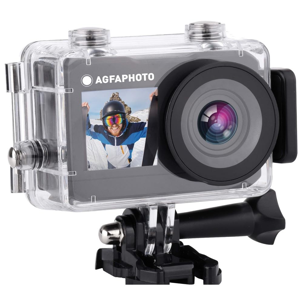 AgfaPhoto - Cámara Deportiva - AC7000 - True 2.7K 30FPS, Doble Pantalla Táctil, Gran Angular 120°, Carcasa Sumergible 30m - WiFi - 10 Accesorios Incluidos