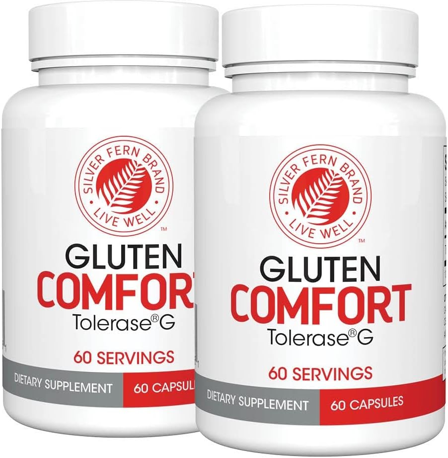 - Silver Fern Gluten Comfort with Tolerase G - 2 Bottles - 60 Capsules Each - Digestive Enzyme Made Specifically to Break Down and Digest Gluten Protein