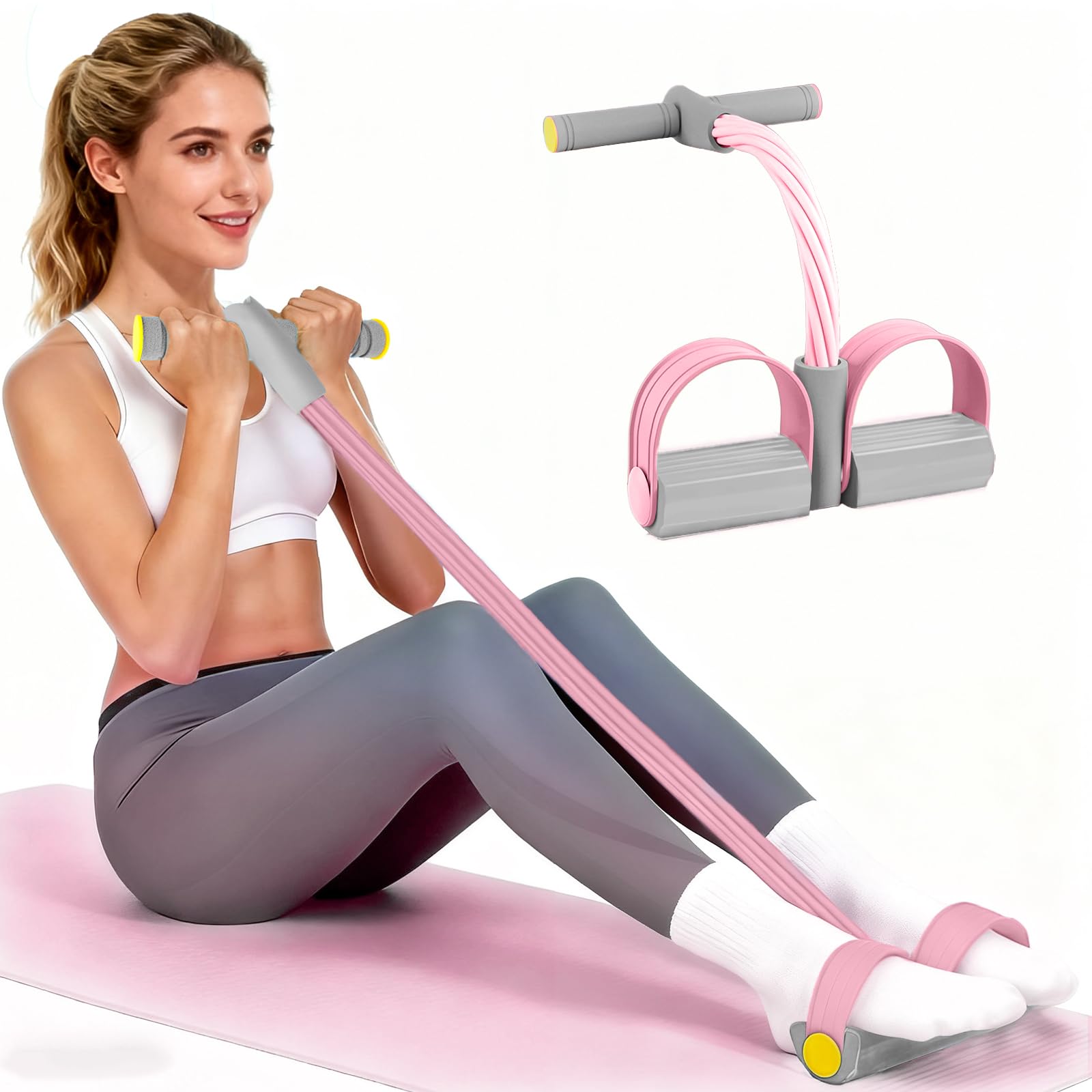 Photo 1 of Pedal Resistance Bands with Handles, Durable 6-Tubes Multifunction Pedal Resistance Band, Natural Rubber Foot Pedal Resistance Bands, Fitness Resistance Bands for Abdomen, Waist, Arm, Leg (Pink)