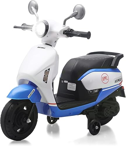 HEIMILI Toddler Motorcycle, 6V Kids Electric Moped for 1-3 Years, Ride On Scooter with Training Wheels, 2 MPH Speed Toy Bike for Boys Girls, Music & Headlight (Blue)