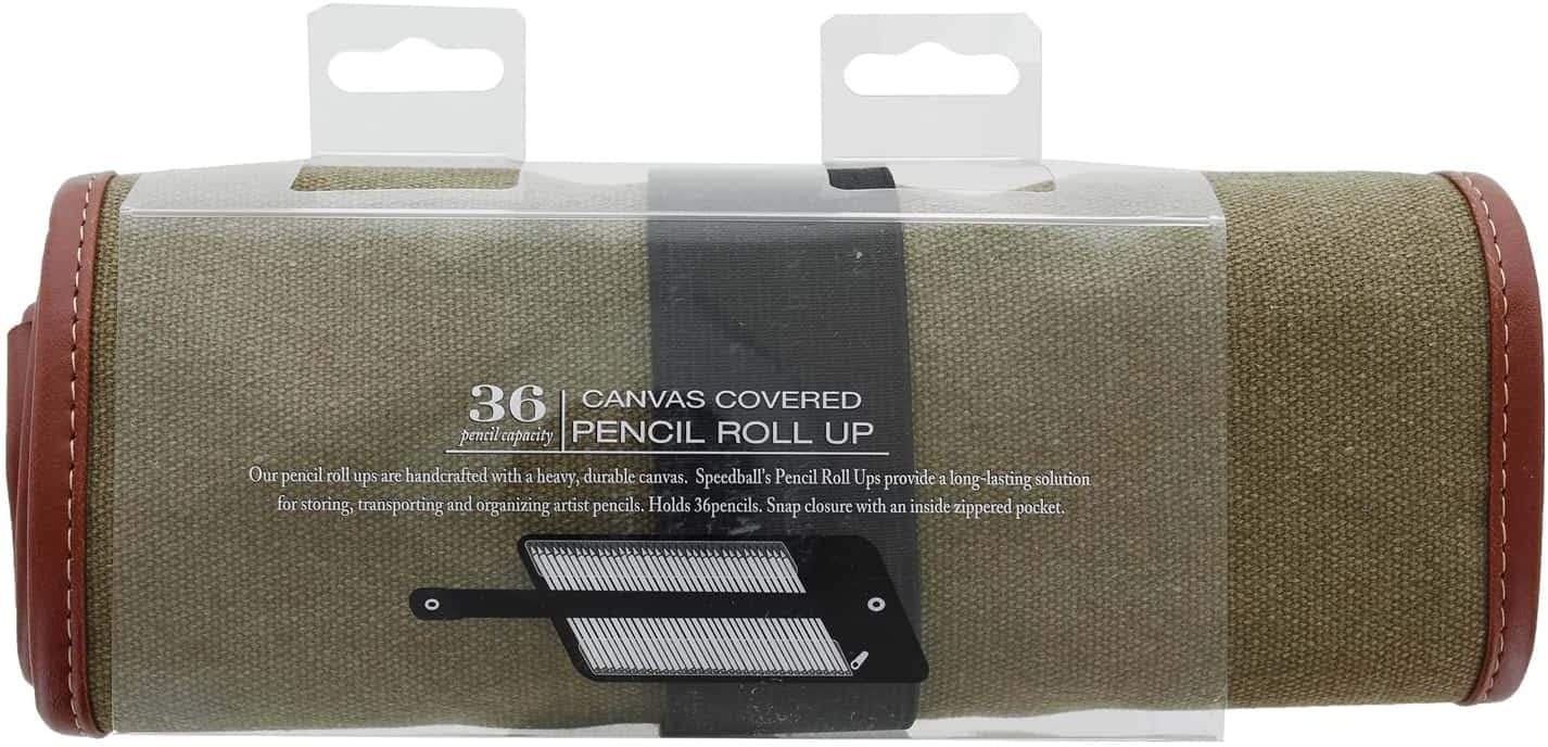 Speedball Canvas Pencil And Accessory Roll Up Case, 36 Pencil Capacity, Olive, Organiser Pen, Marker, Pencil Case, For Home, School, Art Studio, Travel Art, Stationery Set Essential, Boys, Girls