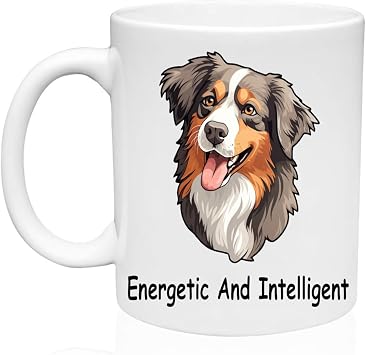 D STICKY COMPANY Funny Dog Habits Coffee Mug - Novelty Gift for Dog Lovers, Friends, Coworkers, Mom & Dad - Inspirational Birthday Gift, Both-Sides Printed 11 oz Australian Shepherd Intelligent