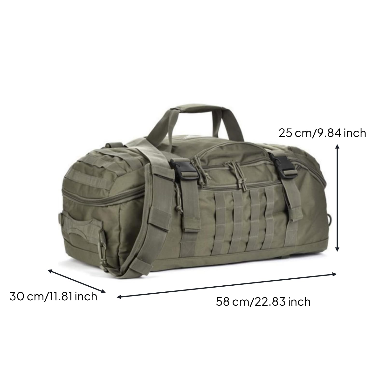 Gralara Borsone Zaino Multitasche Borsone Tattico Militare Borsa da Palestra con Scomparti per, Array, Verde Militare, 58 X 30 X 25 Cm