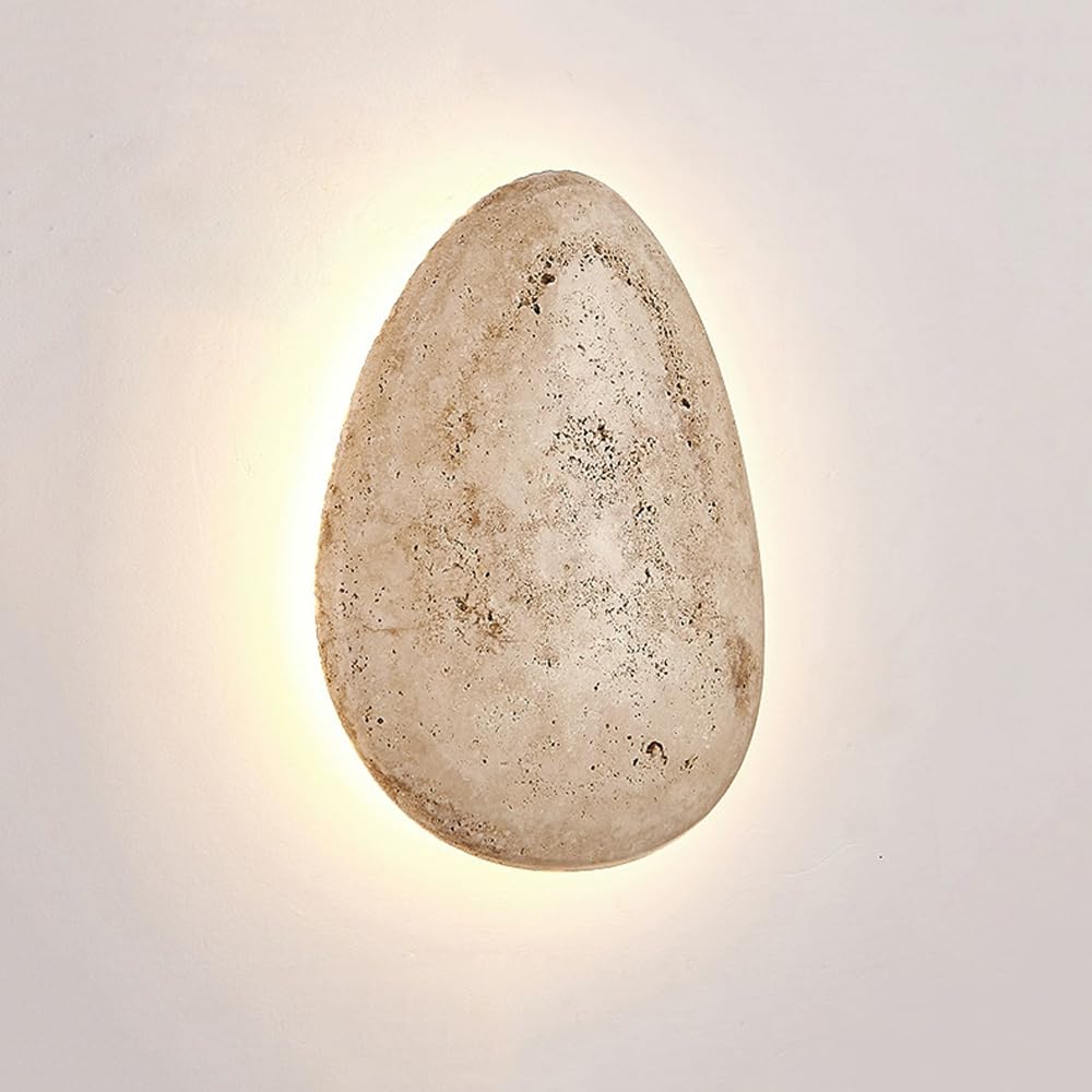 HUAYUSEDF Vintage Pebble Natural Stone Wall Light Fixture Mid Century Yellow Travertine Hallway Sconce Indoor Modern Nordic Farmhouse Mounted Lamp for Stairs Living Room Aisle Foyer