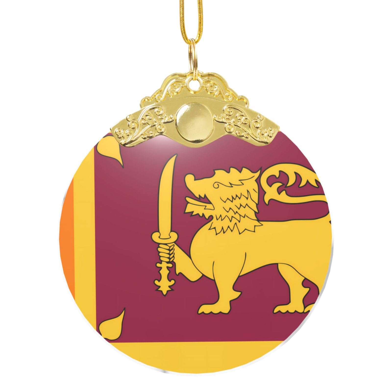 Glass Ornament with Gold Metal Clasp, Christmas Tree Decoration Glass Bauble, Sri Lanka Flag Festive Xmas Decor