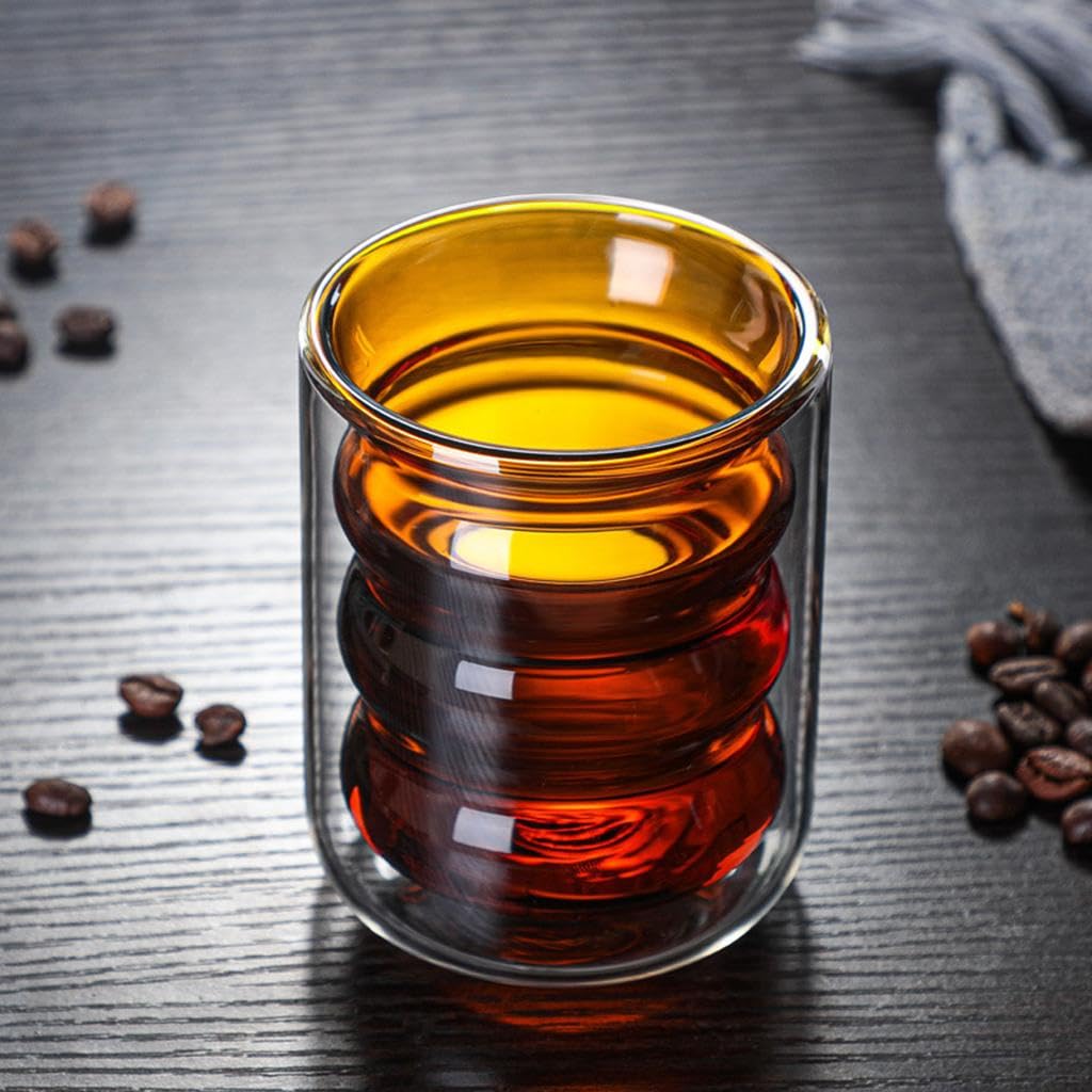 Colcolo Kaffeetasse Borosilikat Doppelwandglas Trinkbecher Isolierter Glaskrug Doppelwand Glas Tasse Bequeme Öffnung Verhindert Verbrennungen für Zuhause Gast, Yellow