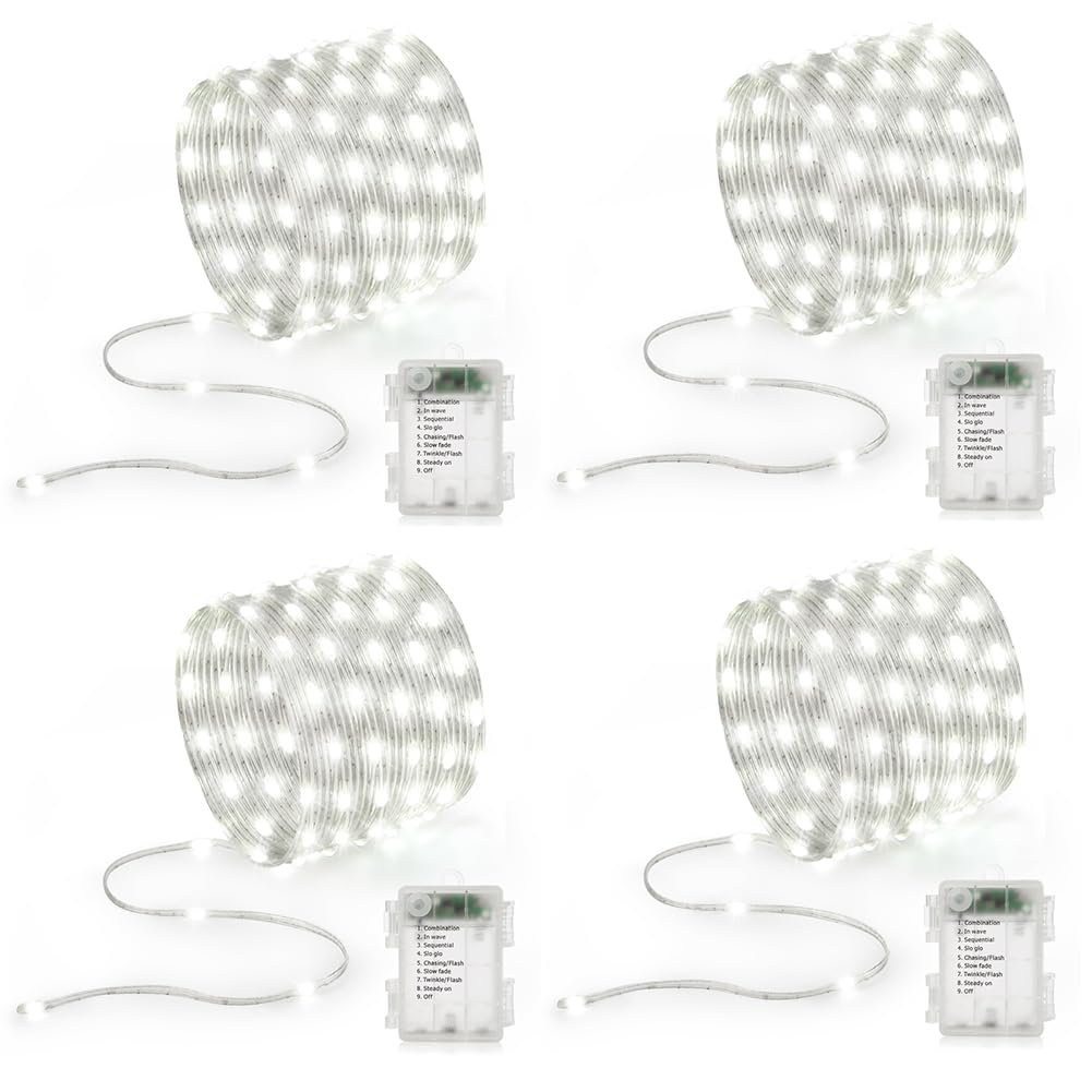 Łańcuch świetlny na baterie (4 szt.), 5 m, 50 diod LED, łańcuch świetlny zasilany bateriami, z automatycznym timerem, do wewnątrz, na zewnątrz, choinki, wieniec, dekoracja, impreza, sypialnia, ogród