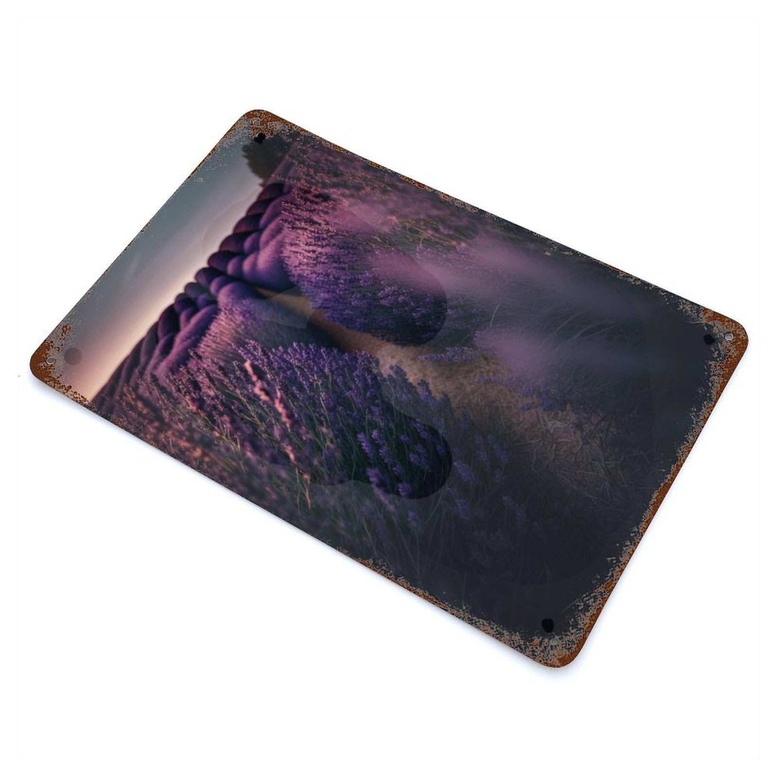 Dreamy Lavender Field Vintage Wall Sign 11.8"x7.9", Rust Effect Metal Decor for Basement, Hobby Room And Garage Decor