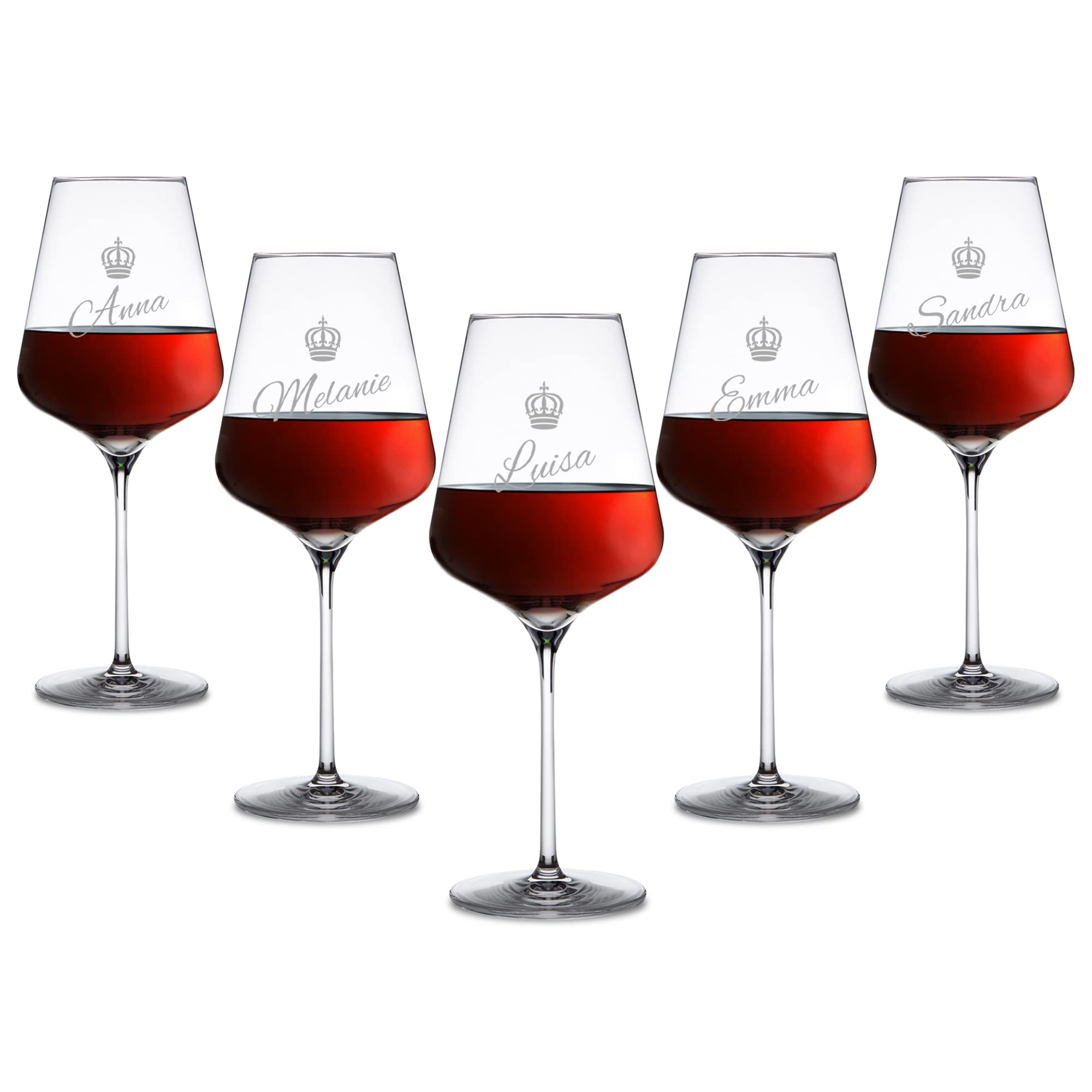 AMAVEL Juego de 5 copas de vino con grabado personalizado, regalo para amigos y amantes del vino, 500 ml