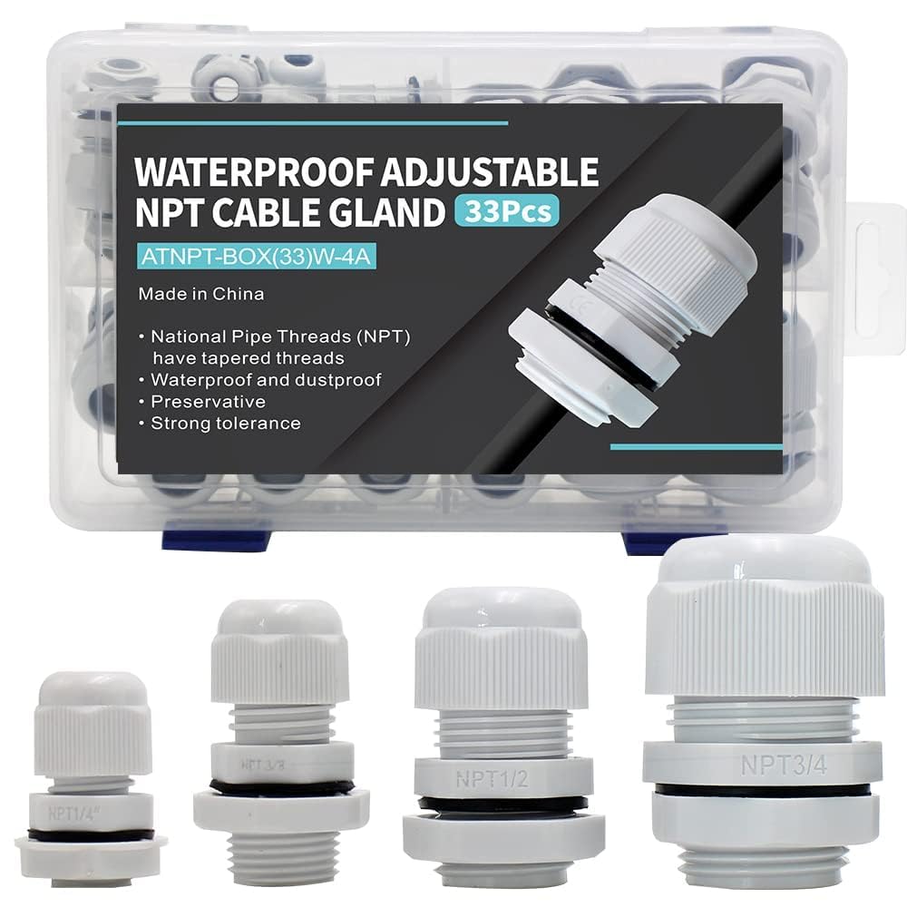 Kabelverschraubung, wasserdicht, weiß, IP68, Kunststoff-Kabelverbinder, schwarz, Nylon, verstellbar, 3–18 mm, mit Kontermutter und Unterlegscheibe, elektrische Rohrverschraubung, 0,6 cm, 3/8 Zoll, 1/2