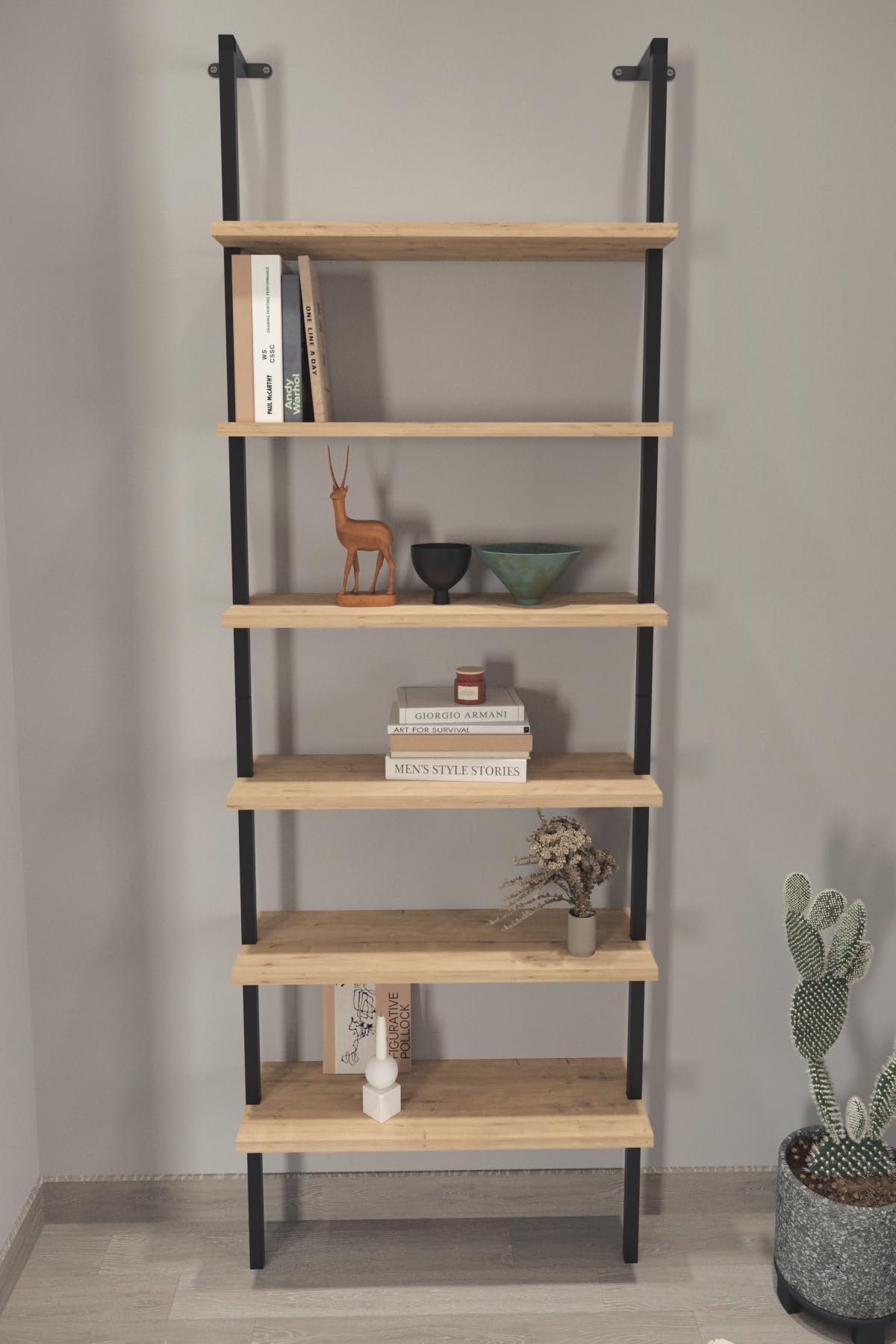 HOGAR24 ES - Estantería de Pared de Estilo Industrial con baldas en melamina Color safir y Estructura de Acero en Negro (Alto 183 / Ancho 60 / Fondo 20) cm