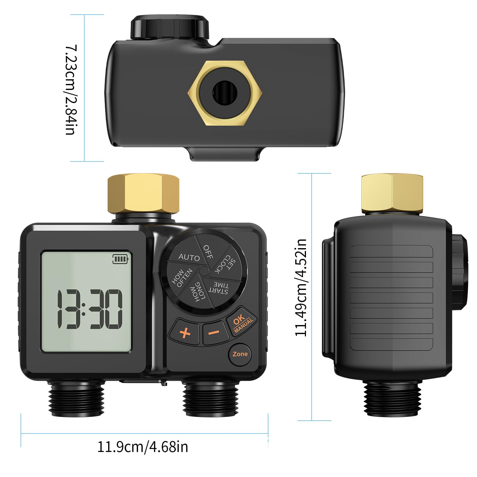 YWBL-WH Timer Intelligente a 2 Zone per L'Irrigazione Automatica, Programmatore per Irrigatori da Giardino per Serre, di Irrigazione a Goccia per agricoltura. (Filettatura BSP3/4”)
