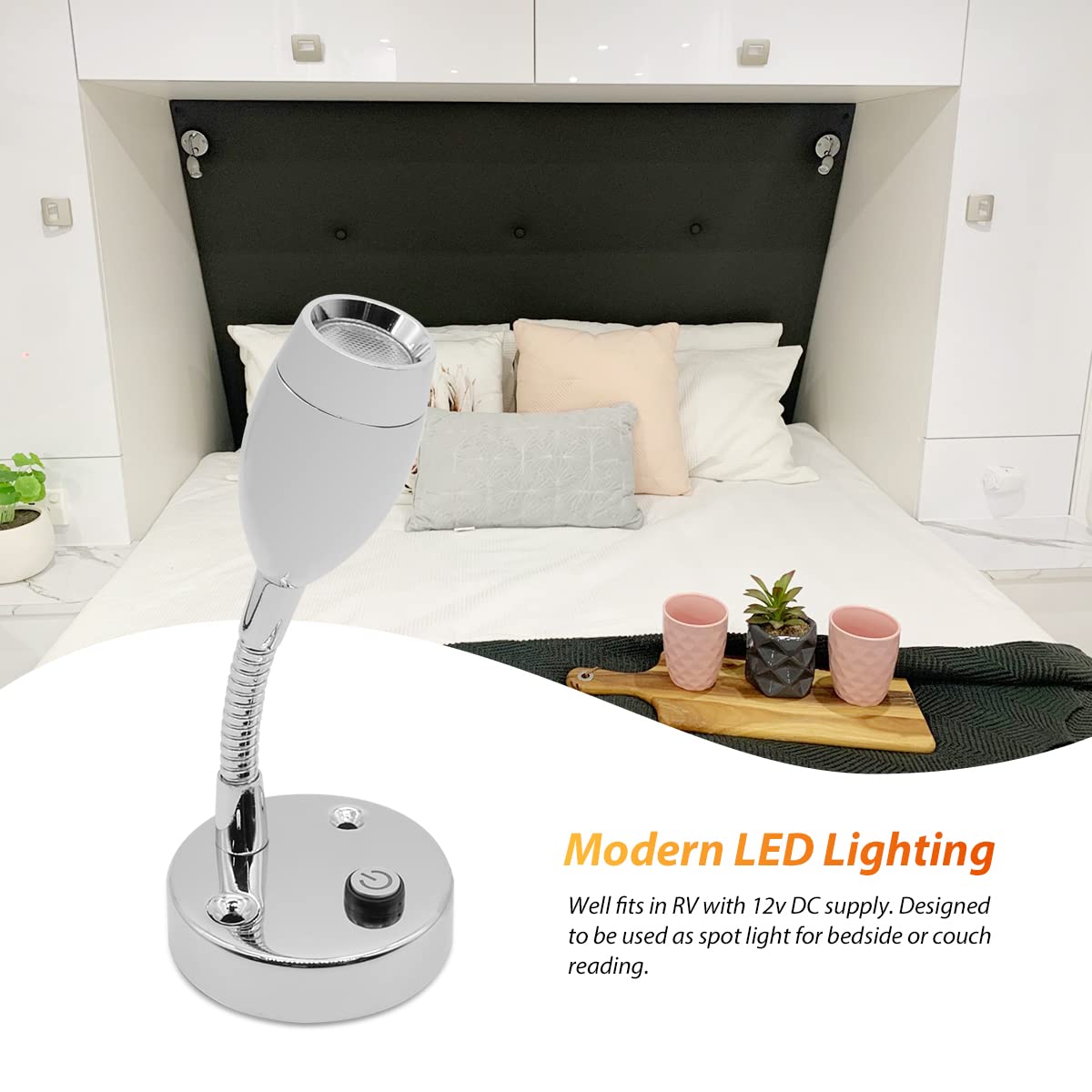 Dream Lighting 12 V lampki do czytania oświetlenie przyczepy kempingowej kampera łodzi naścienny chromowany zestaw 2 sztuk