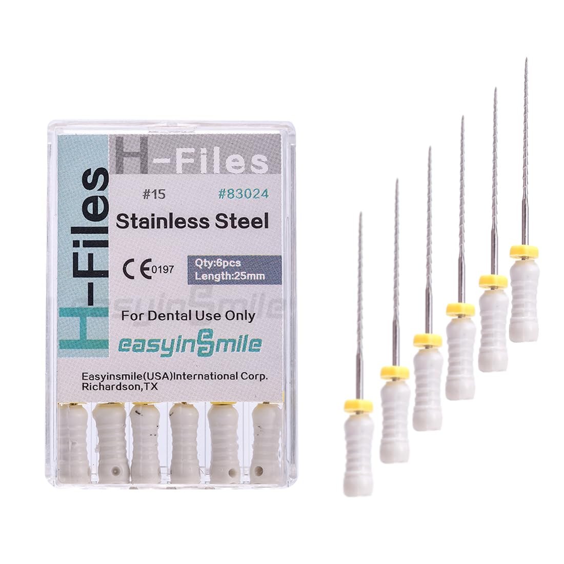 Dental Endodontic 25mm H File Endo Hand Use Stainless Steel H Files (#15 White)