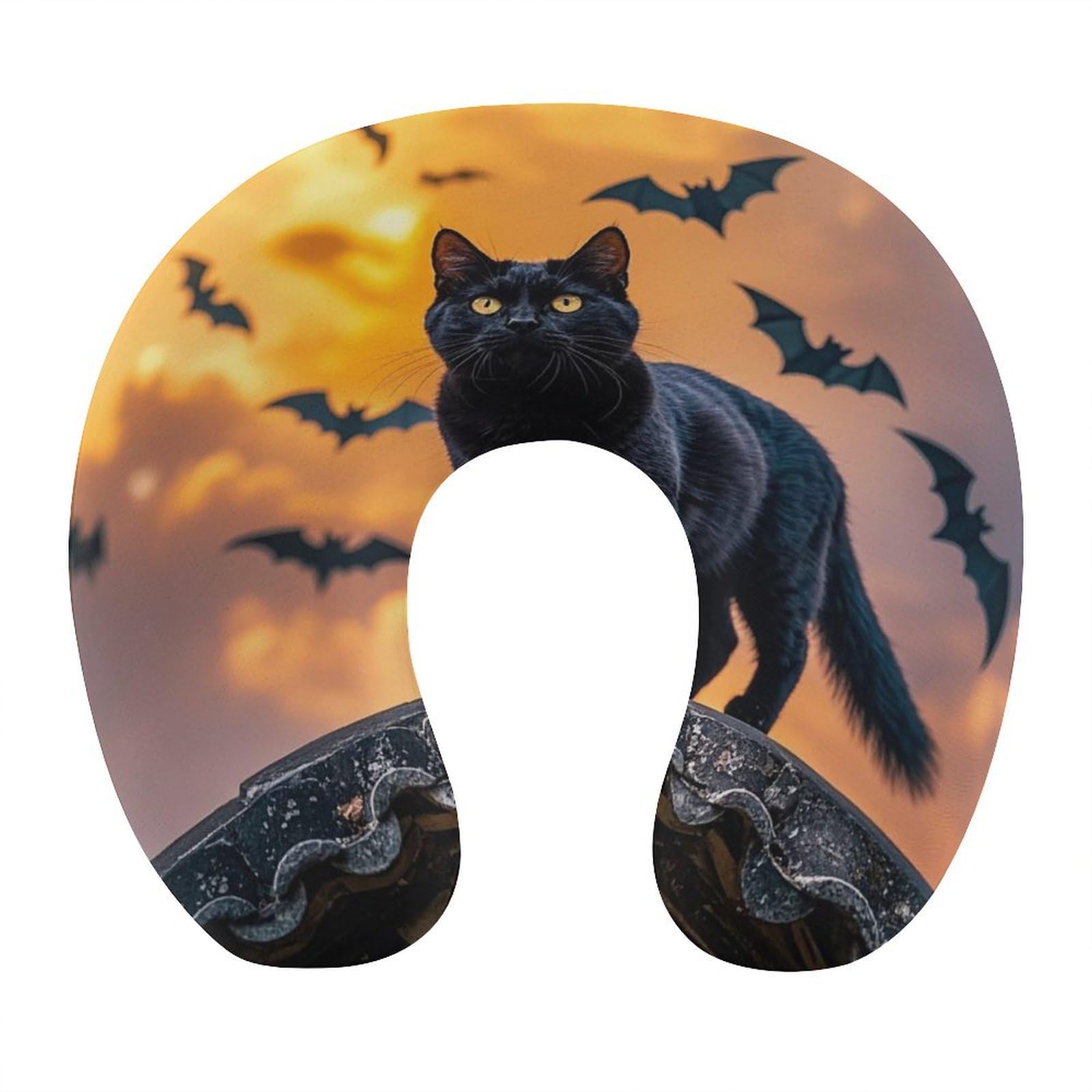 Coussin de voyage en U chat noir idée cadeau originale pour grand voyageur