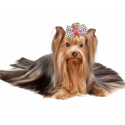 Miniatura 6 de Bonitos lazos a cuadros para cachorros con bandas de goma, 30 accesorios de aseo para perros para Halloween, Acción de Gracias, Navidad (color