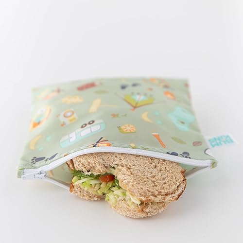 Miniatura 2 de Bumkins Bolsas reutilizables para sándwiches y aperitivos, para el almuerzo escolar de niños y para adultos, tela lavable, bolsa de tela impermeable