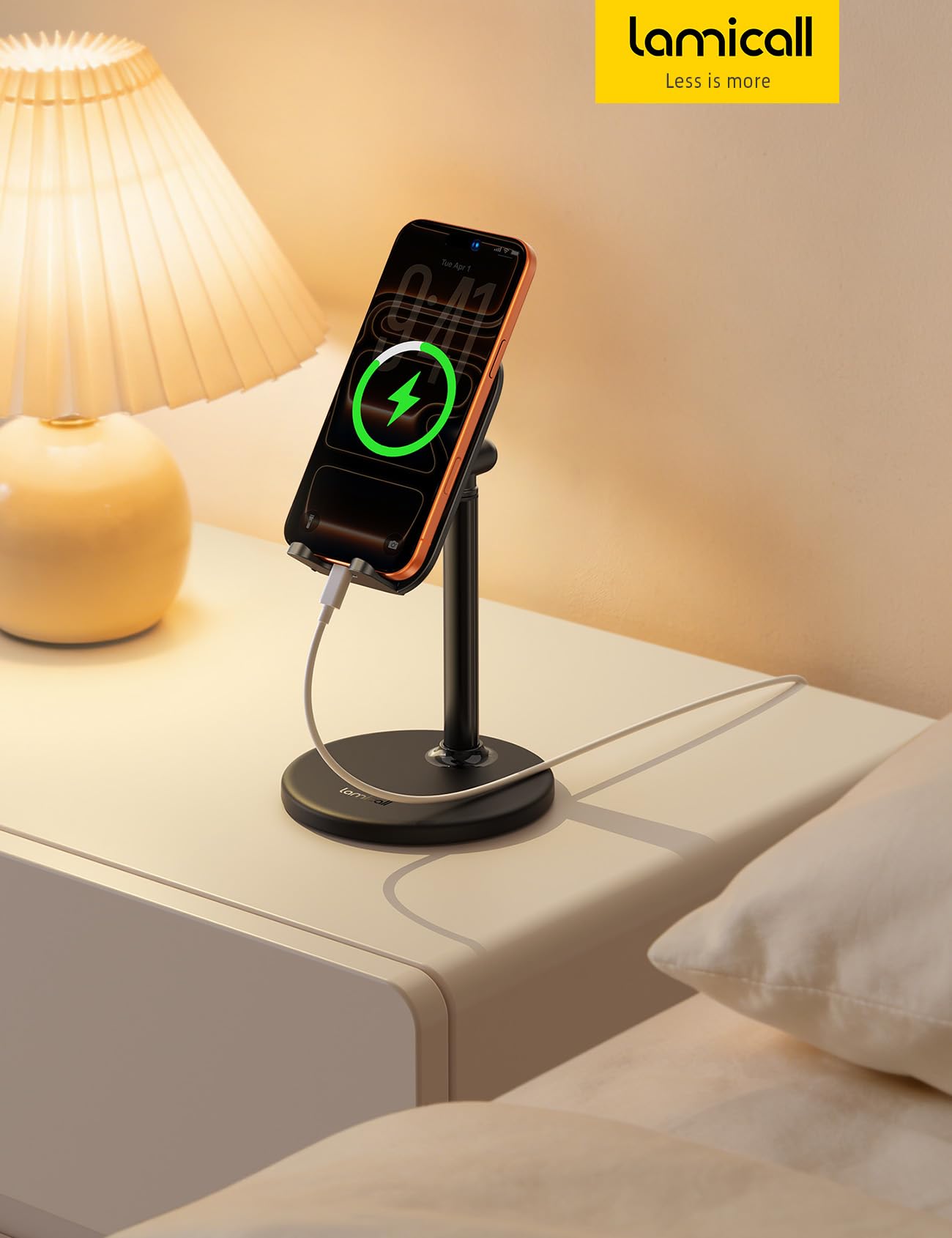 Lamicall Support Téléphone Bureau Réglable, Porte Téléphone avec Base Métallique Stable pour iPhone Android Smartphone Tablette