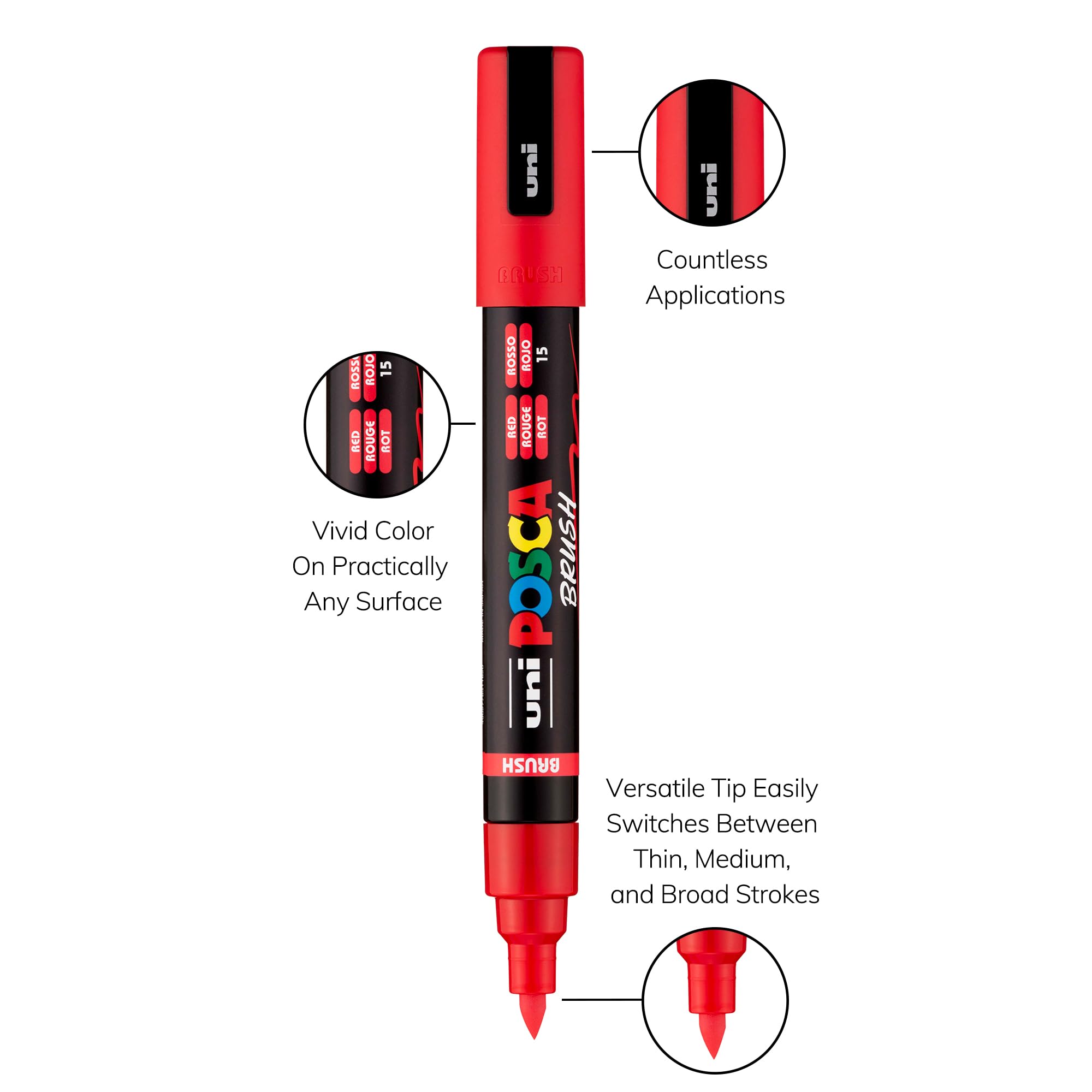 POSCA PC-5BR Pennarelli a base d'acqua, punta reversibile a pennello (1,0-4,0 mm), colori assortiti, confezione da 16