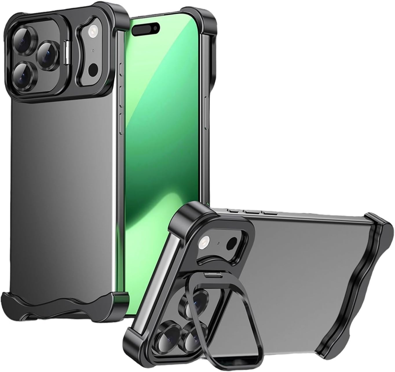 Frameless Metal Case for iPhone 17 Pro Max/17 Pro/17 Air (2025), Slim Lightweight Shockproof Cover, Full Camera Lens Protection Minimalist Design(Black,17)