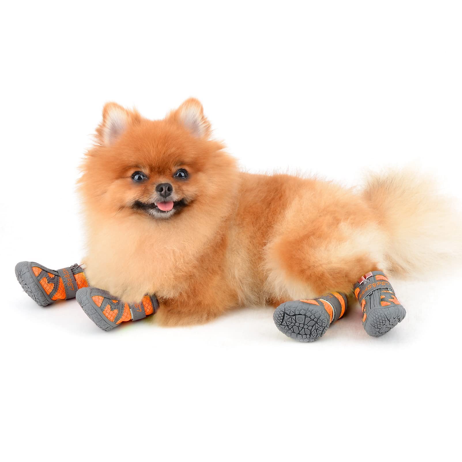 SMALLLEE_LUCKY_STORE Chaussures de d'été pour Chiens de Petite et Moyenne Taille,Respirantes en Maille aérée Protection des Pattes réfléchissantes antidérapante Trottoir Chaud, Orange 1#