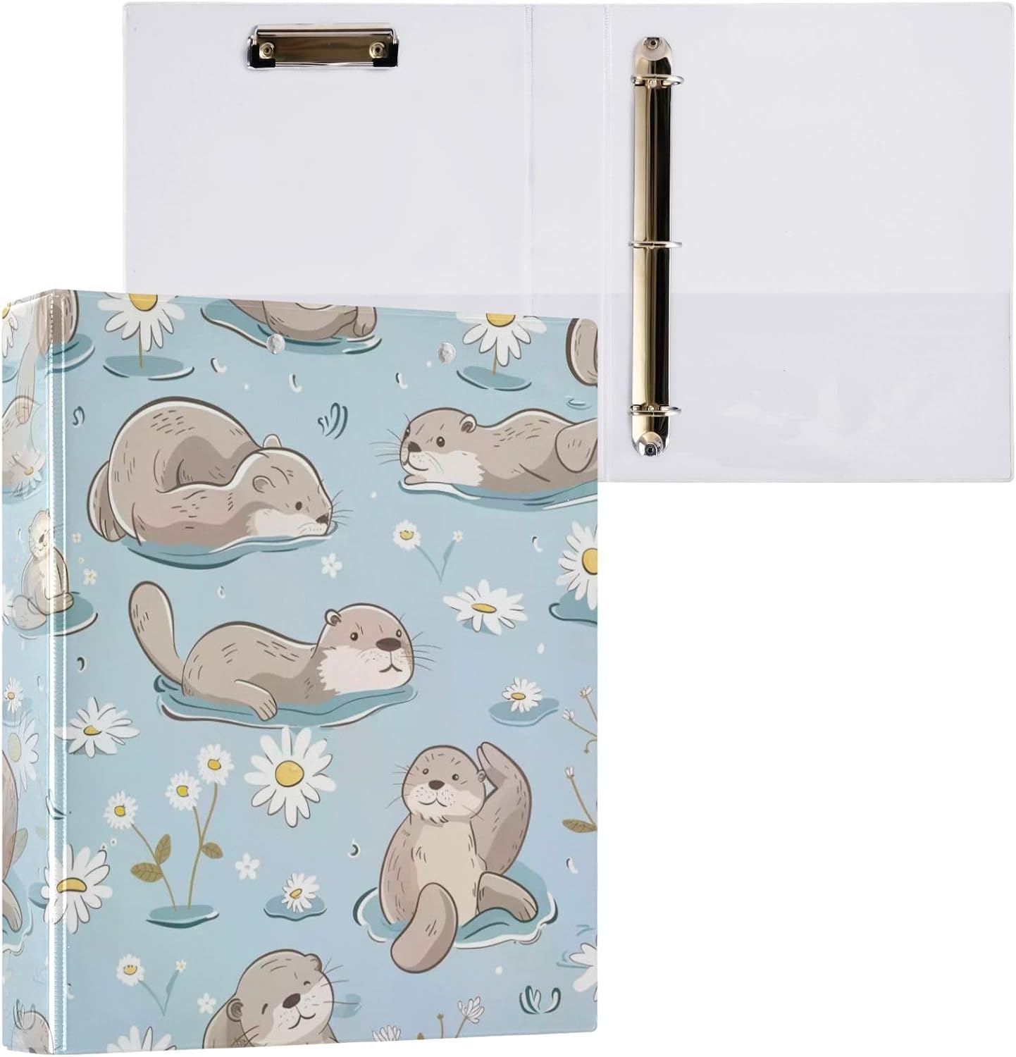 Otter Daisy Flower Blue Decorative 3 Ring Binder 1.5 Inch Large View Binders with Pockets File Organizer for Office College School, 2 Pack