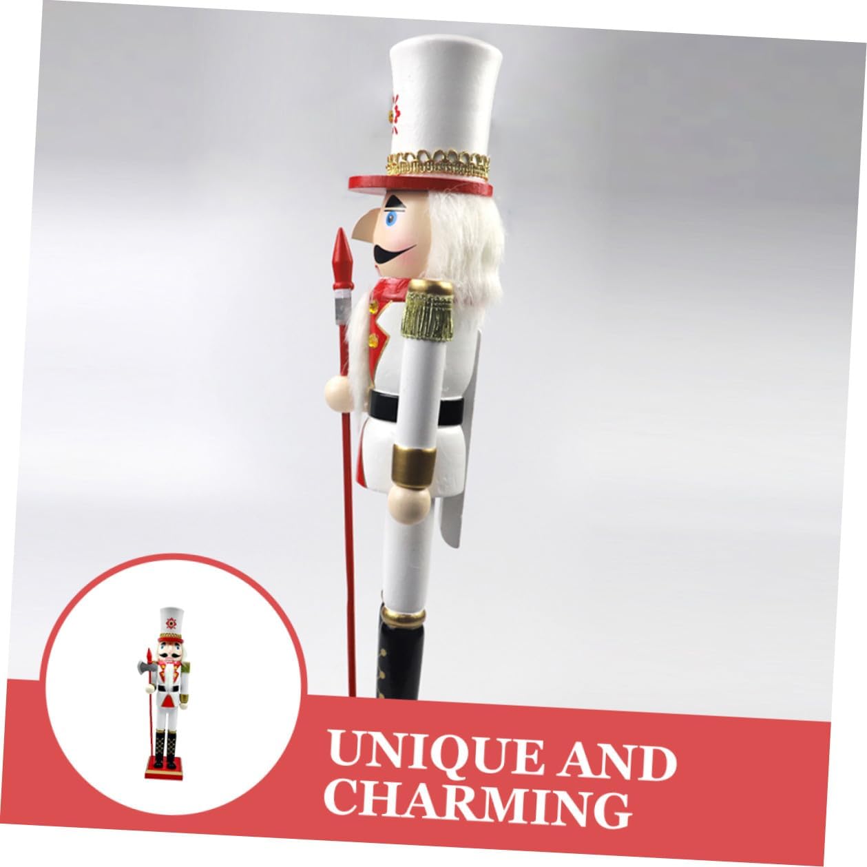 Wooden Nutcracker Figurine 39.5cm Red White Gold Traditional Christmas Nutcracker Decoration for Holiday Table Ornament Desktop Xmas Decor
