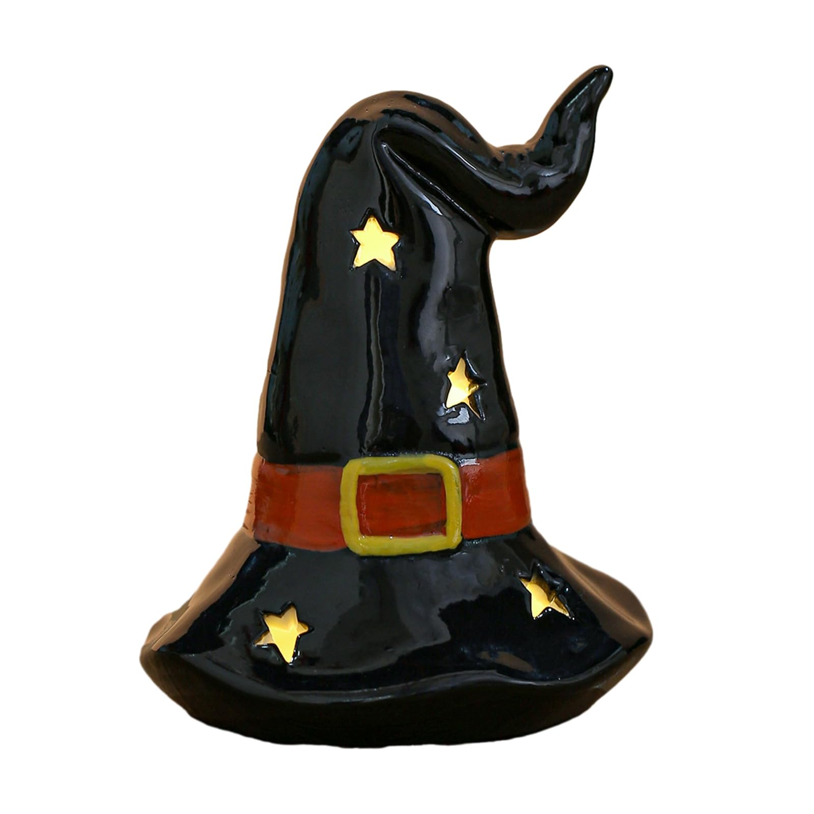 Pasisuu Halloween Pumpkin Ceramic Lamp – Hand Painted Pumpkin Night Light with Ghost Wizard Hat Decor, Warm Glow Halloween Decorations for Tabletop Display [object Object]