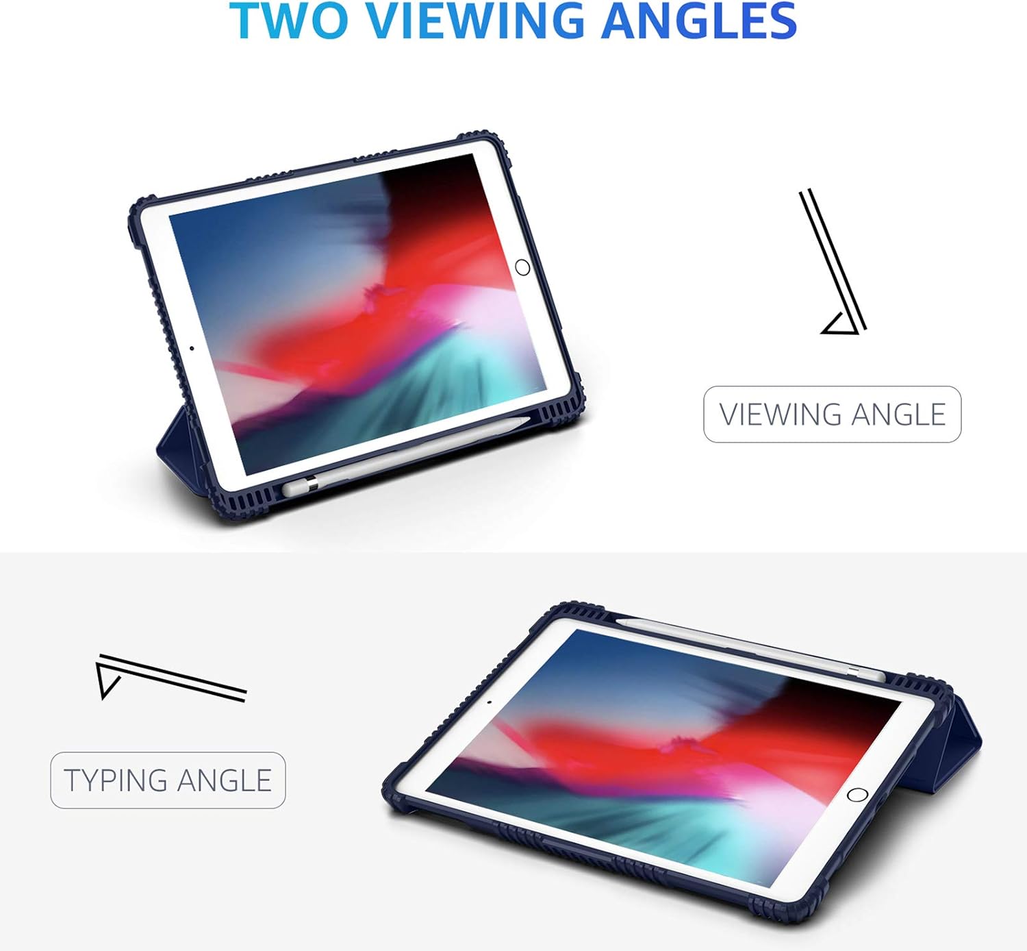 iPad 8th/7th Generation Case with Pencil Holder, Laisee Protective iPad Cover for 10.2'' (2020/2019 Version) with Auto Sleep/Wake, Blue