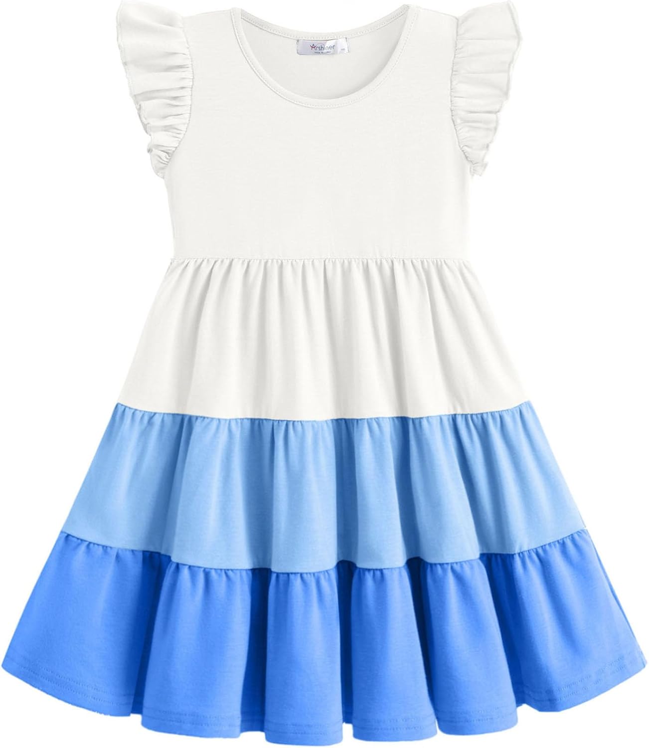 Arshiner Toddler Dress Girls Summer Ruffle Sleeve Tiered Swing Midi Casual Sundress with Pockets