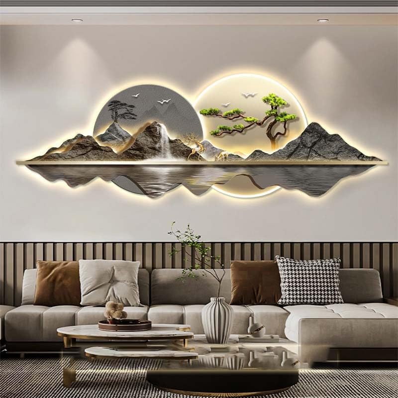 Soleil et lune murale 3D LED relief haut de gamme avec télécommande pour salon élégant