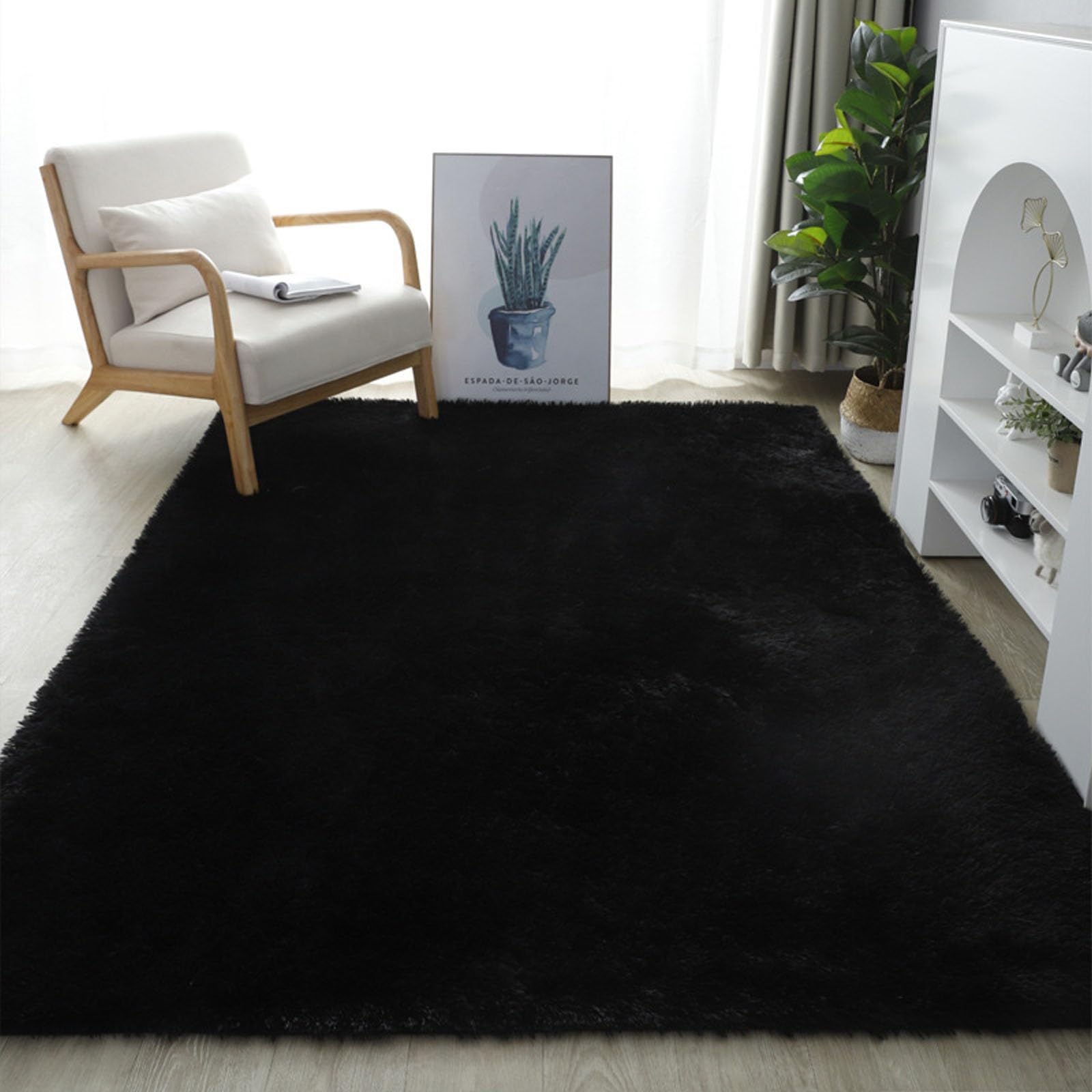 Tapis de chambre noir 200 x 290 cm grand format moelleux et antidérapant