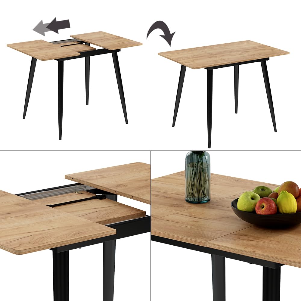 Vicco Tavolo da pranzo Beaver, Rovere Goldkraft/nero, 80 x 70 cm Estensibile, per un utilizzo flessibile come tavolo da pranzo o da lavoro