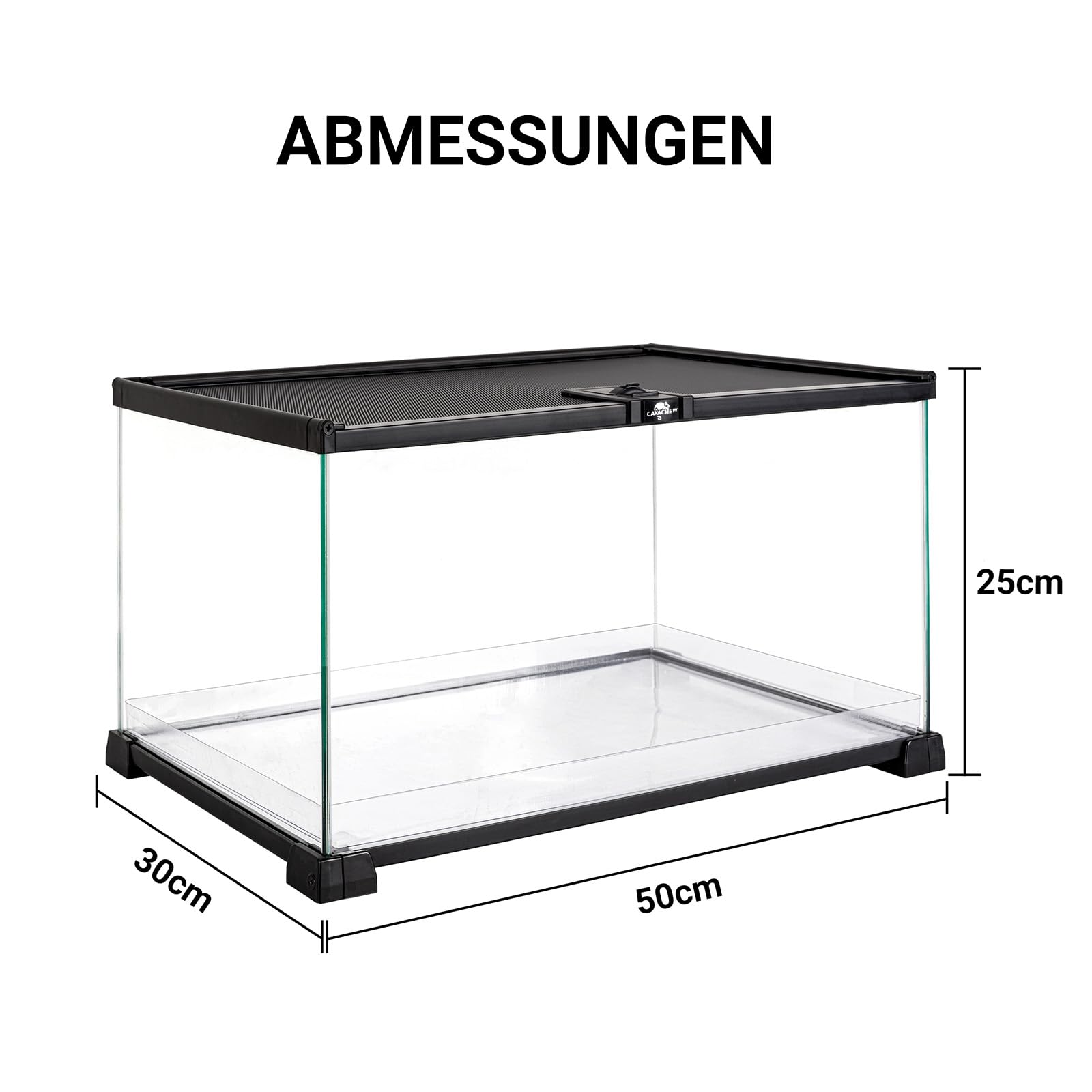 Terrarien für Reptilien & Amphibien, Terrarium 50 x 30 x 20 cm, Terrarium Glas für Schildkröten, Bartagame, Schlange, Gecko, Obere Masche Belüftung, 360°Betrachtung