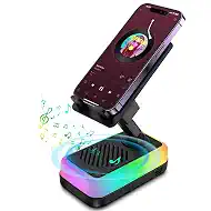 Wireless Induction Speaker, 5-in-1 Bluetooth Speaker with Phone Stand, RGB Light, 3000mAh Emergency Charging Adjustable Holder for iPhone/Android/iPad, Cool Gadget Gift for Men Women Teens