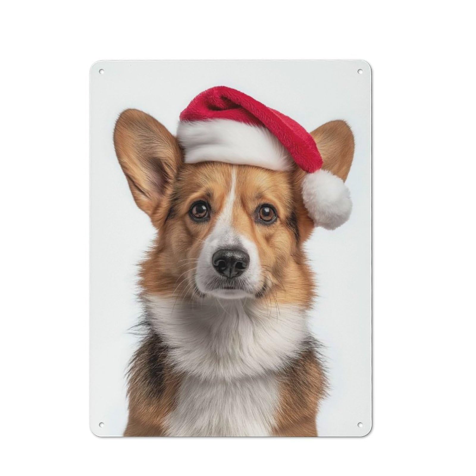 Junmoney Corgi Dog With Santa Hat Portrait Retro-Style Metal Plaque 40X30cm For Garage Or Workshop, For Garage, Workshop And Man Cave Decoration