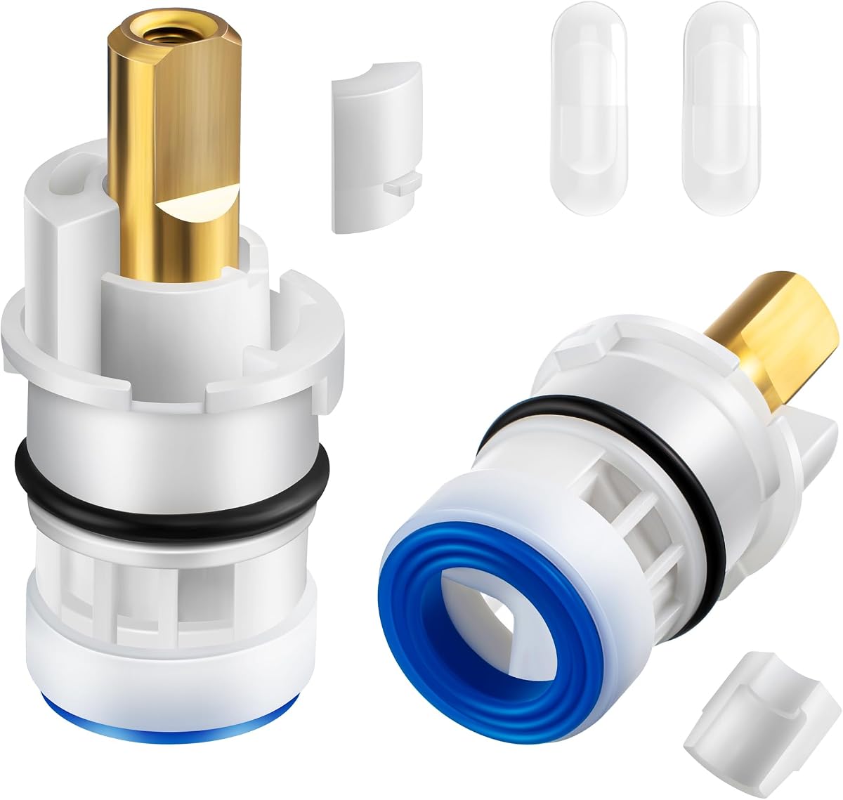 Enhon 2 Pack Faucet Cartridges, Compatible with Delta RP47422 | Compatible with Victorian 2 Handle Faucets Only, 2 Brass Cartridges, 2 Quarter-Turn Stops, Hot & Cold Water Dual-Use