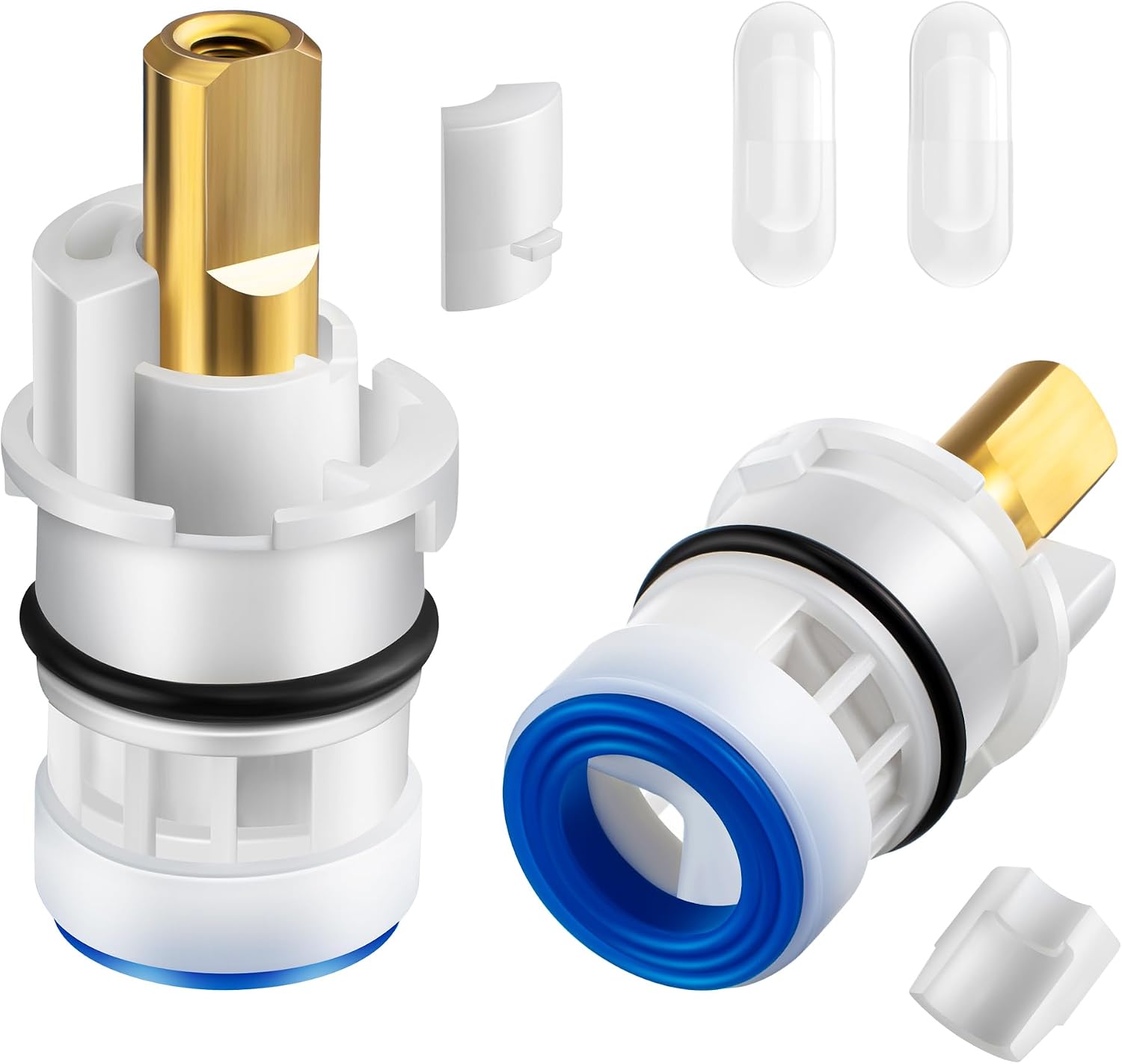 Enhon 2 Pack Faucet Cartridges, Compatible with Delta RP47422 | Compatible with Victorian 2 Handle Faucets Only, 2 Brass Cartridges, 2 Quarter-Turn Stops, Hot & Cold Water Dual-Use