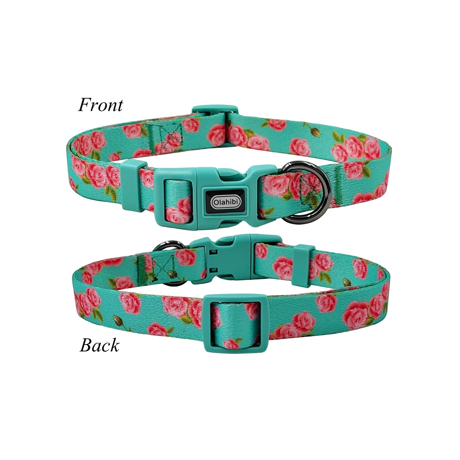 Olahibi Dog Collar and Leash Combo Set, Floral Pattern, Polyester Material, 150CM Matching Leash, for Small Dogs.(S, Green Rose) - Image 2