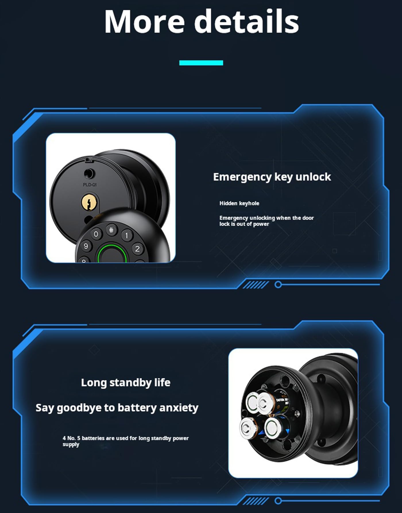 Bouton de porte à empreinte digitale, serrure de porte électrique, serrure de porte intelligente, serrure de porte biométrique, serrure intelligente avec contrôle par application, chargeur de