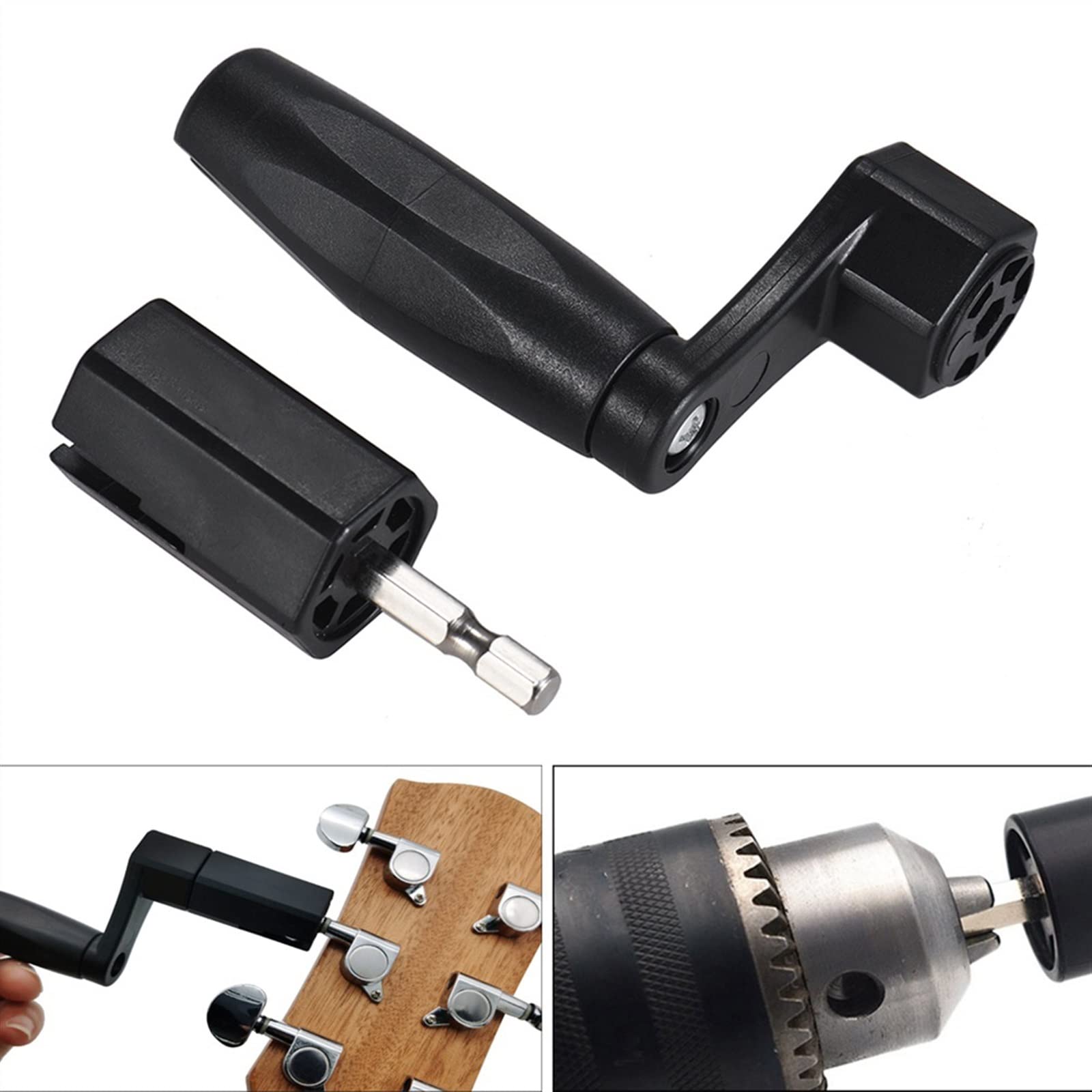 Werkzeuge zum Gitarrenbau Gitarren-Saitenkurbel Stimmwirbel Brückenstift-Abzieher-Entferner Elektrische Bohrmaschine Automatisches Sechskant-Bit-Werkzeug