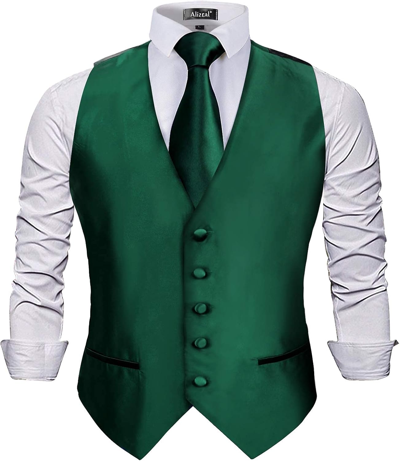 Alizeal Mens Classic 5 Pcs Solid Color Satin Suit Vest Set at  Men’s Clothing store
