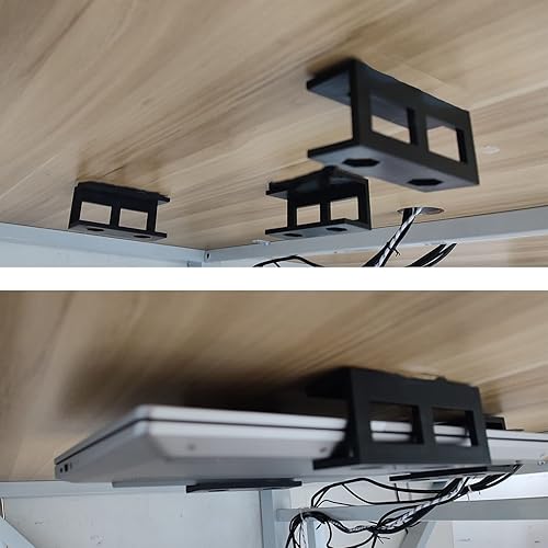 Miniatura 2 de PIAOLGYI 3 soportes de plástico para computadora portátil debajo del escritorio con tornillo, soporte de montaje para laptop debajo del escritorio,