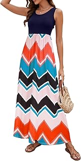 Women Boho Chevron Striped Floral Printed Summer Sleeveless Tank Long Maxi Party Dress