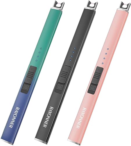 Miniatura 21 de RAYONNER - Encendedor eléctrico de velas, encendedor USB recargable, encendedor de arco Negro -,Oro Rosa,plateado,Gradiente verde/azul,Negro+oro