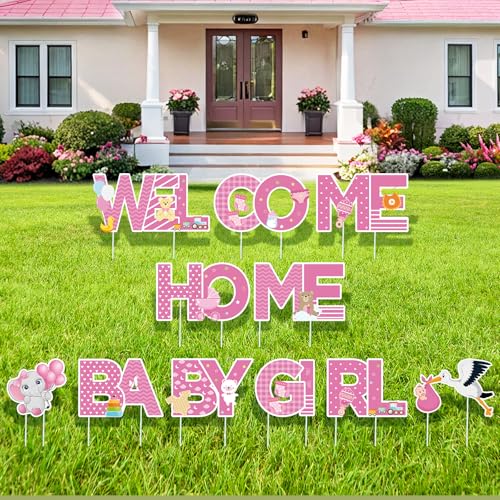 Welcome Home Baby Girl Decorations Yard Sign with Stakes Pink Welcome Baby Yard Signs Its A Girl Lawn Sign for Gender Reveal Newborn Announcement Outdoor Lawn Garden Yard Decor