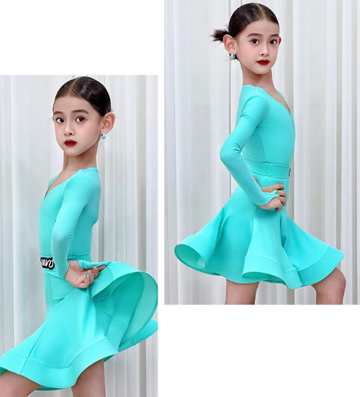 Vestido Profesional de Baile Latino para niñas Ideal para Tango Salsa Samba y Bailes de salón Traje para competición o presentación en el Escenario,Azul,140cm