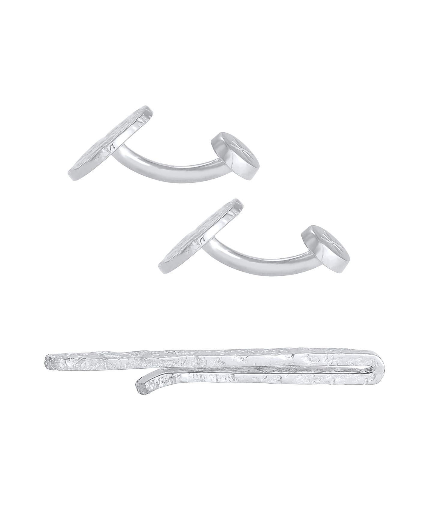 Kuzzoi Manschettenknöpfe Coin Design & Krawattennadel für Herren im gehämmerten Look, Herren Accessoire Set aus 925 Sterling Silber, Stilvolles Männer Geschenk für Hochzeit und Geburtstag